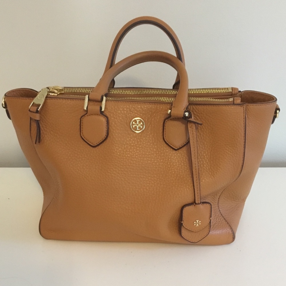 Tory Burch Tiger’s Eye Pebbled Leather Square Tote